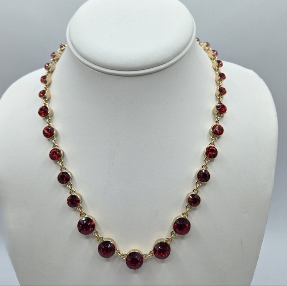 J. Crew Crystal statement necklace Red and Gold - Picture 2 of 5